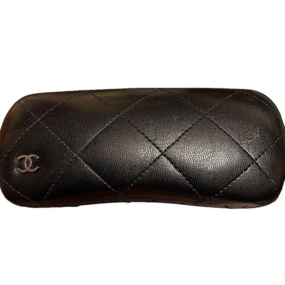 CHANEL Accessories - Chanel Black Leather Diamond Stitch Logo Eyeglasses Empty Hard-case.